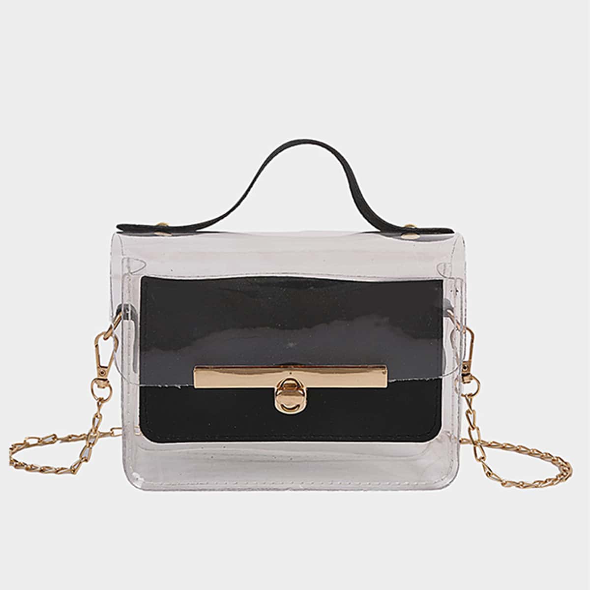 

Clear Chain Satchel Bag, Black