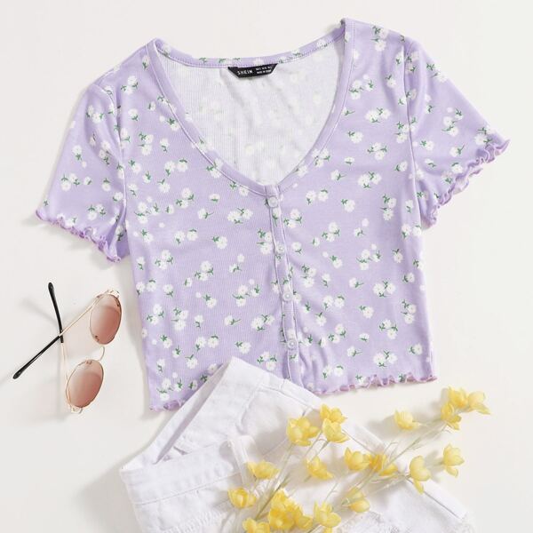 

Lettuce Trim Daisy Floral Tee, Lilac purple