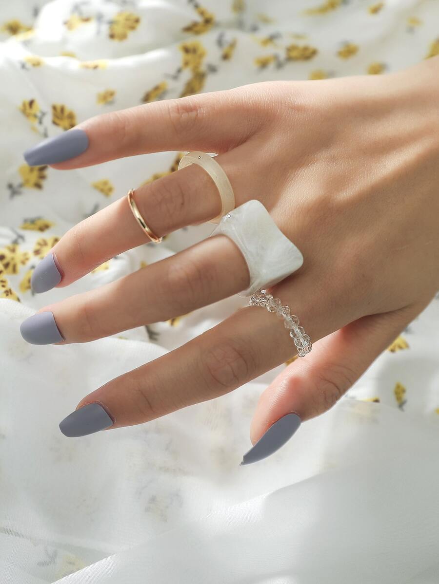 4入組簡約戒指 - 彩色 - 查看 1