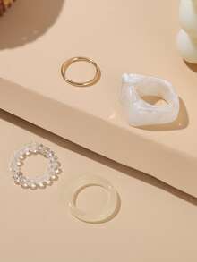 4入組簡約戒指 - 彩色 - 查看 3