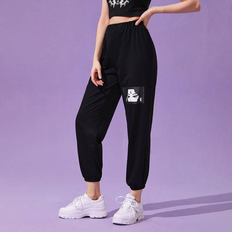 

Figure Graphic High Waist Sweatpants, Black