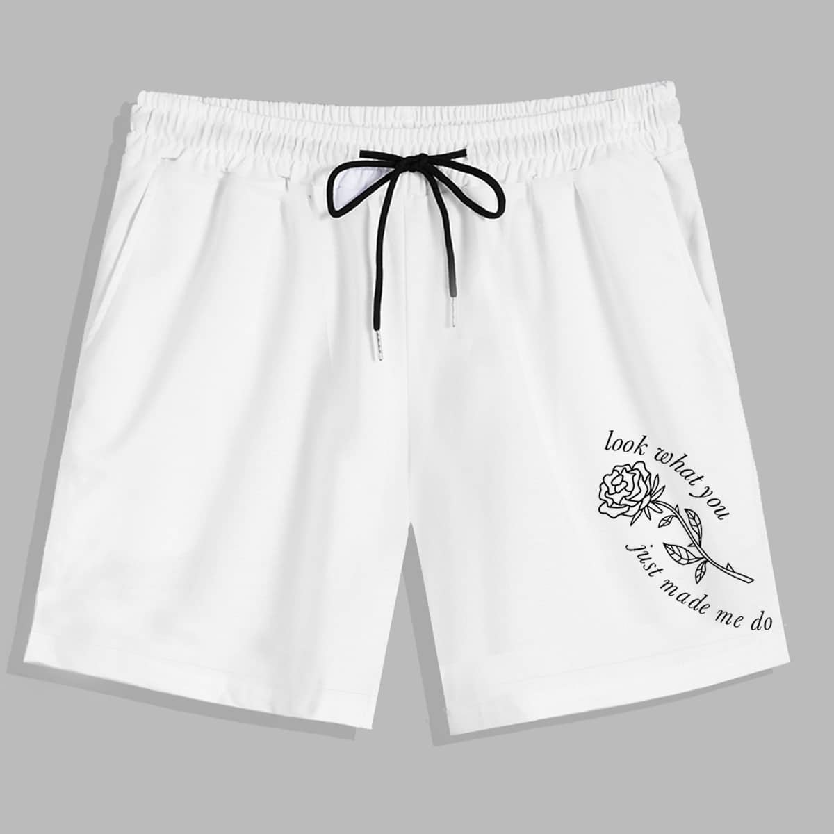 

Guys Letter Rose Graphic Drawstring Shorts, White
