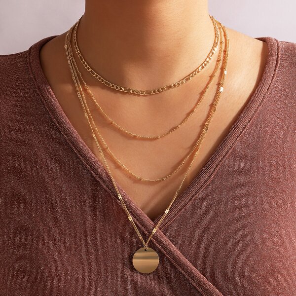 

Round Disc Charm Necklace, Gold