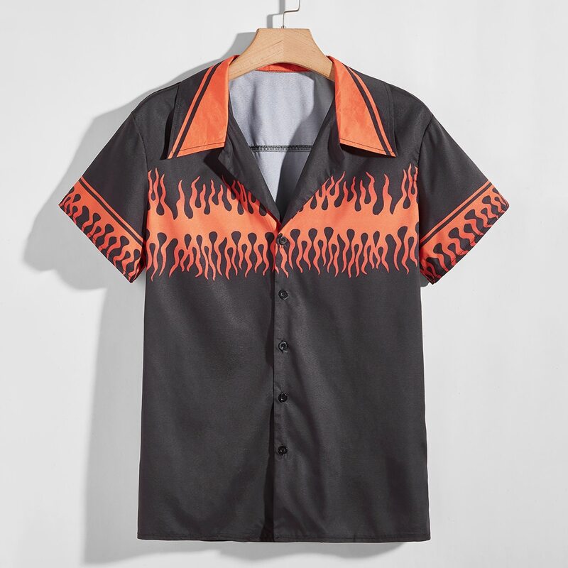

Guys Fire Print Shirt, Black
