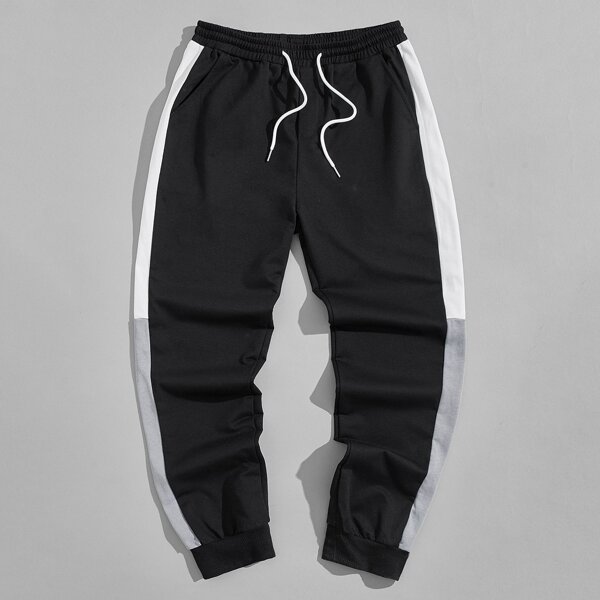

Men Color-block Drawstring Waist Sweatpants, Black