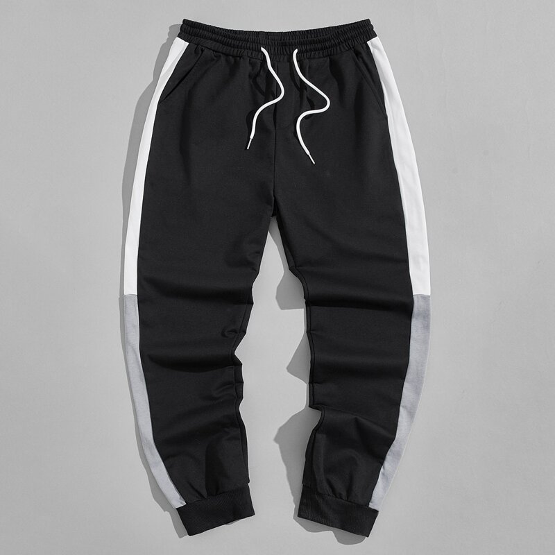 

Guys Color-block Drawstring Waist Sweatpants, Black