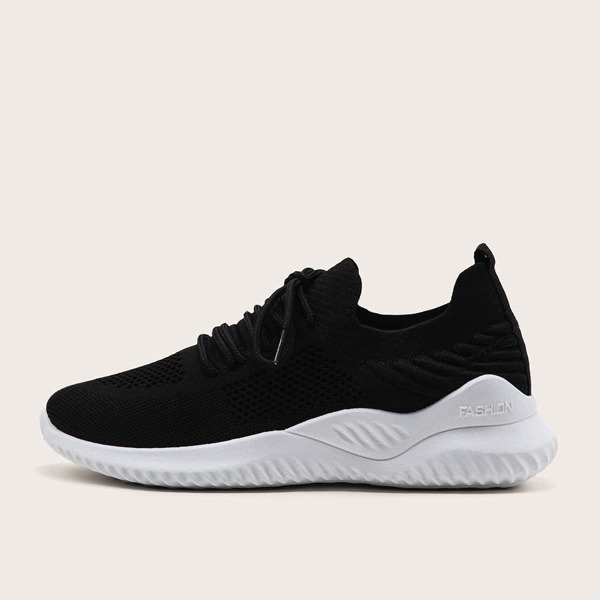 

Lace Up Decor Knit Running Shoes, Black