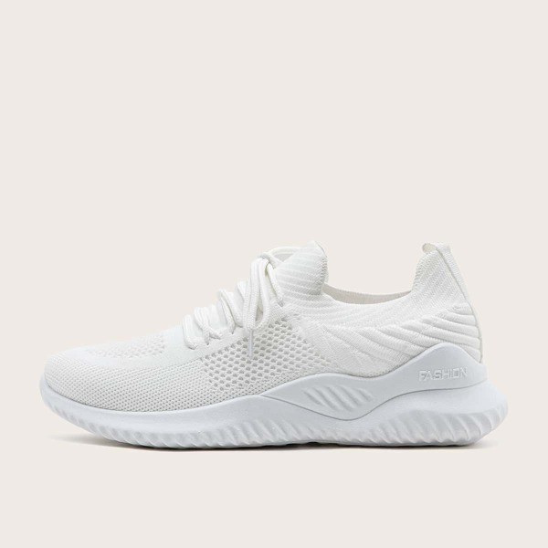 

Lace Up Decor Knit Running Shoes, White