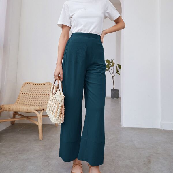 

Dual Pocket Wide Leg Pants, Dark green