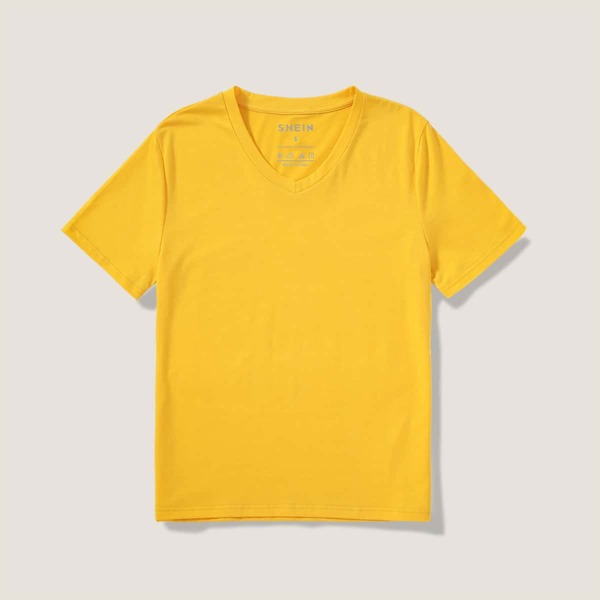 

Solid V-neck Short Sleeve Tee, Yellow