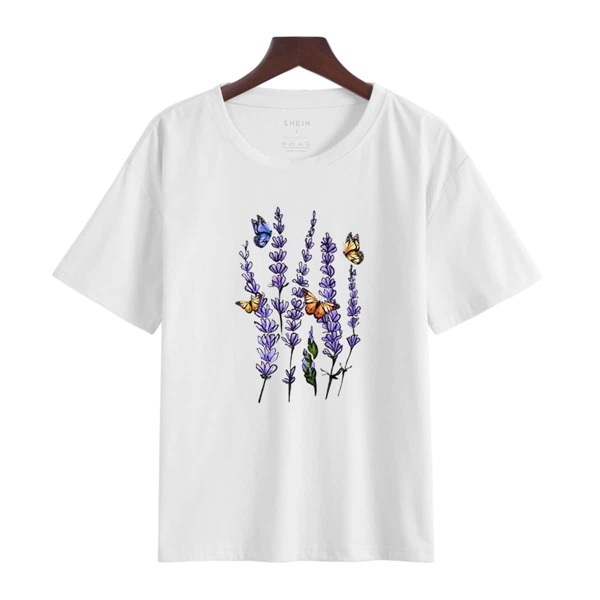 

Floral And Butterfly Print Tee, White