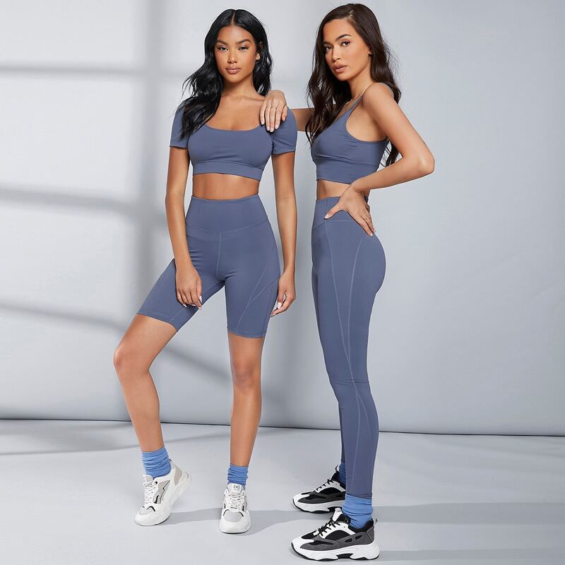 

1PC Wide Waistband Solid Sports Leggings, Blue