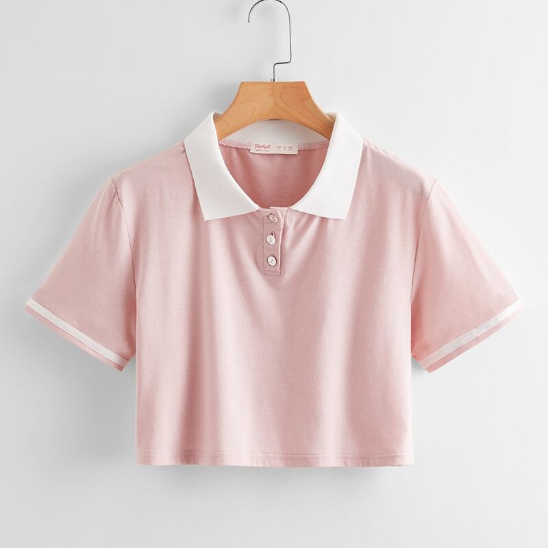 

Polo Neck Crop Tee, Baby pink
