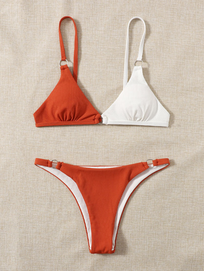 夏季拼色环链比基尼套装