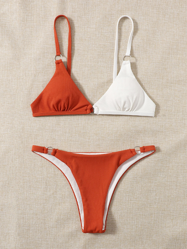 夏季拼色环链比基尼套装