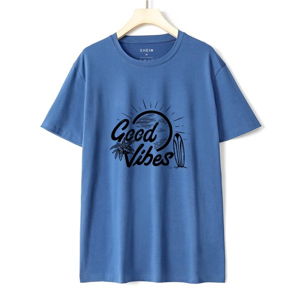 

Tropical And Slogan Graphic Tee, Blue
