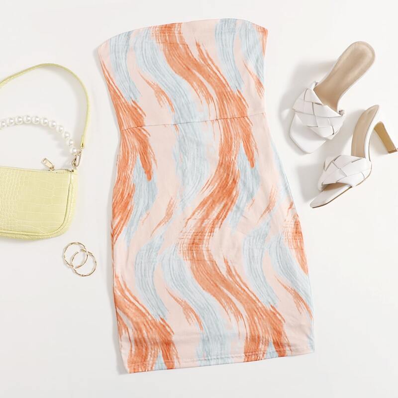 

Graphic Print Tube Dress, Multicolor