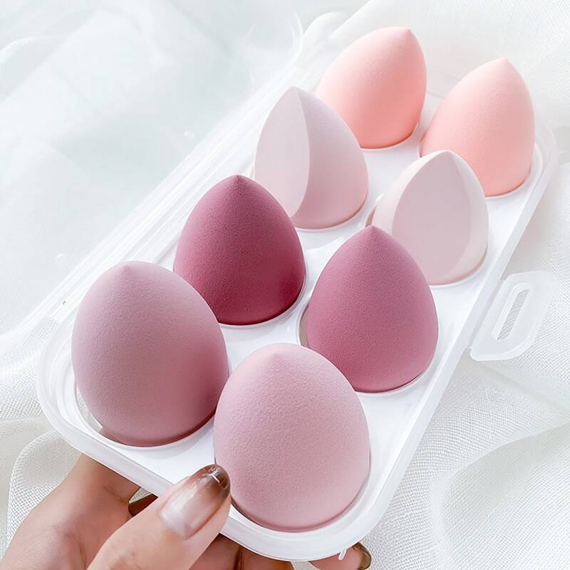 

8pcs Makeup Puff With Box, Multicolor