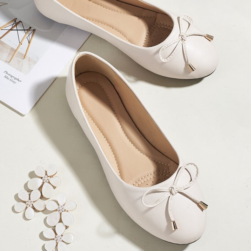 

Bow Knot Ballet Flats, Beige