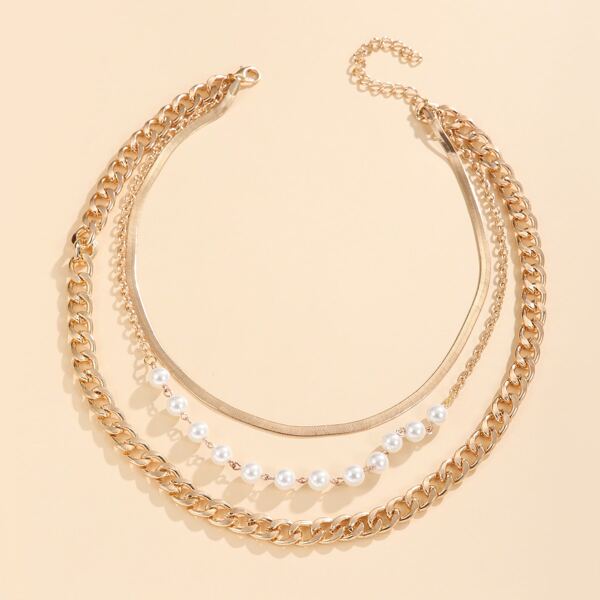 

Faux Pearl Decor Layered Necklace, Gold