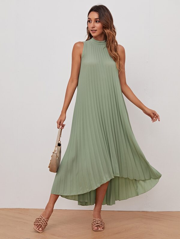 Modelyn High Low Hem Pleated Swing Dress