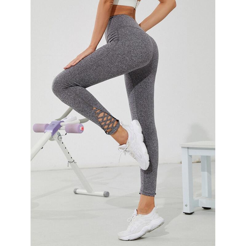 

Marled Criss Cross Hem Leggings, Grey