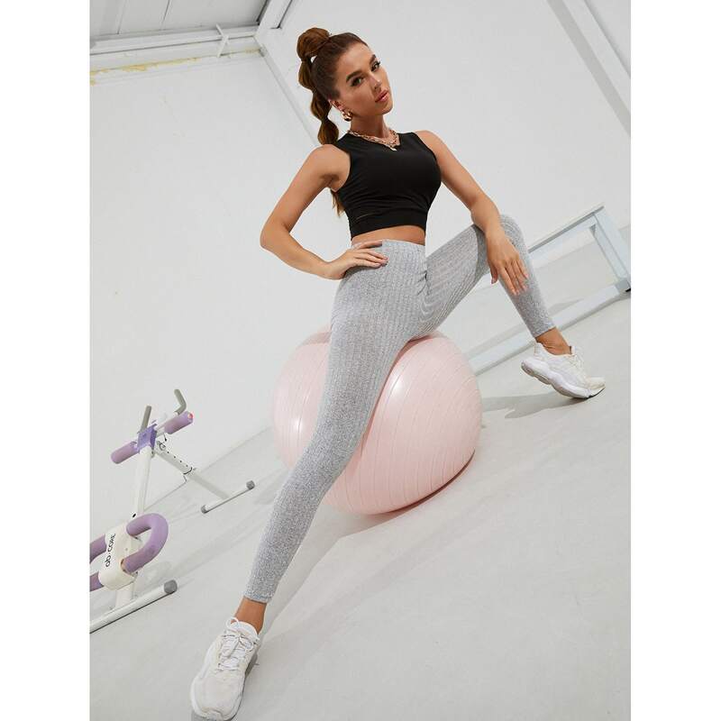 

Solid Elastic Waist Leggings, Light grey