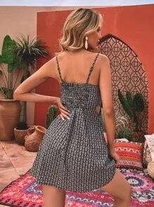 滿版圖案結飾吊帶連衣裙 - 彩色 - 查看 2