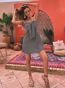 滿版圖案結飾吊帶連衣裙 - 彩色 - 查看 5