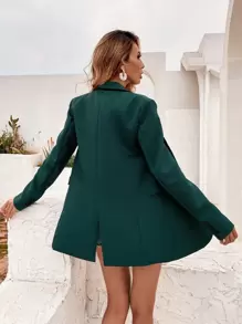 GENKIRA Blazer con botón de espalda con abertura - Verde Oscuro - Ver 2