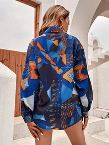 Camisa larga bajo curvo con estampado de dibujo - Multicolor - Ver 2