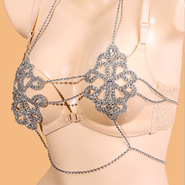 

Rhinestone Decor Body Chain, Silver