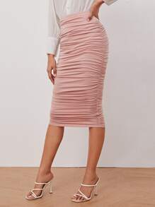BizChic Falda lápiz fruncido de cintura alta - Rosa vieja - Ver 1
