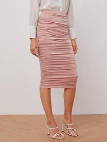 BizChic Falda lápiz fruncido de cintura alta - Rosa vieja - Ver 3