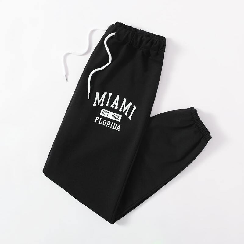 

Letter Drawstring Sweatpants, Black