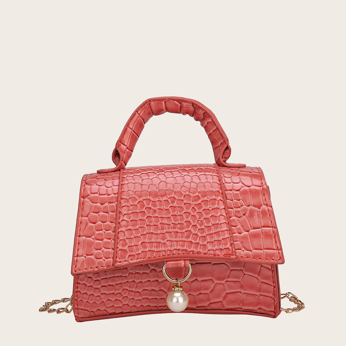 

Mini Croc Embossed Satchel Bag, Watermelon pink