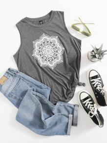 SHEIN LUNE Top tank con estampado floral - Gris - Ver 1