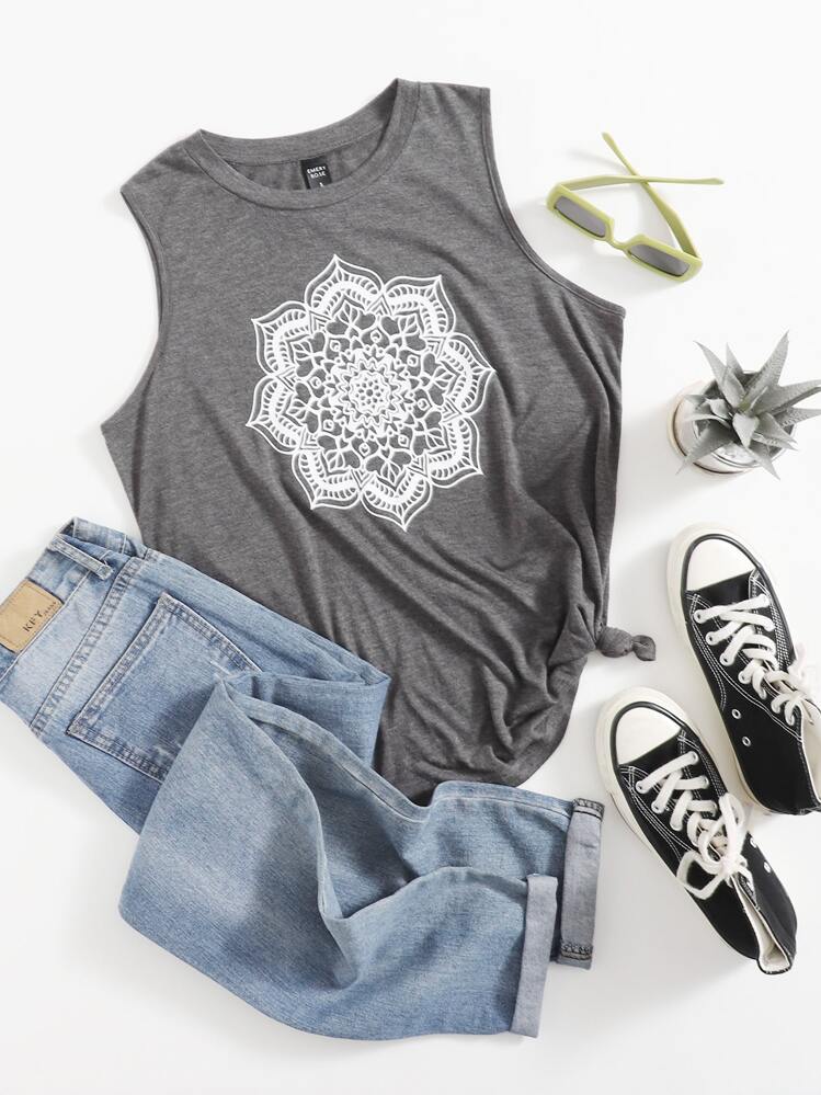 EMERY ROSE Floral Print Tank Top - Grey - View 1