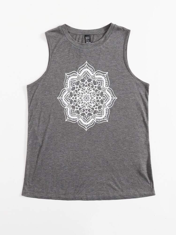EMERY ROSE Floral Print Tank Top - Grey - View 5