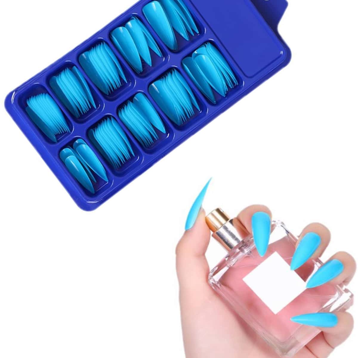 

100pcs Pointed Fake Nail, Blue