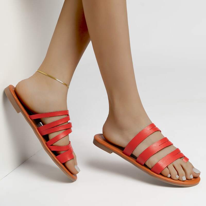 

Toe Ring Strappy Slide Sandals, Red