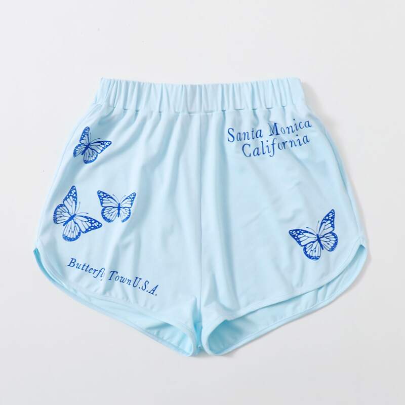 

Letter Butterfly Graphic Shorts, Baby blue