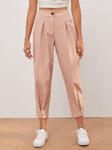 Mulvari Fold Pleated Detail Cropped Pants - Dusty Pink - View 1