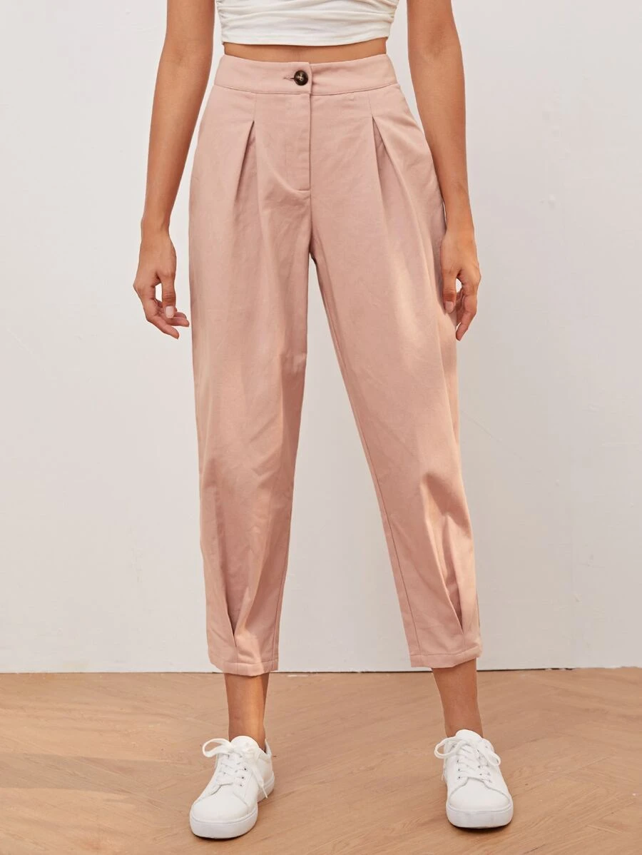 Mulvari Fold Pleated Detail Cropped Pants - Dusty Pink - View 1