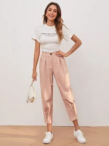 Mulvari Fold Pleated Detail Cropped Pants - Dusty Pink - View 5