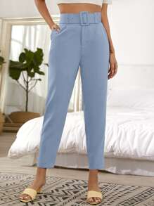 SHEIN Privé 自繫帶九分西裝定制褲子 - 霧霾藍 - 查看 1