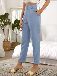 SHEIN Privé 自繫帶九分西裝定制褲子 - 霧霾藍 - 查看 3