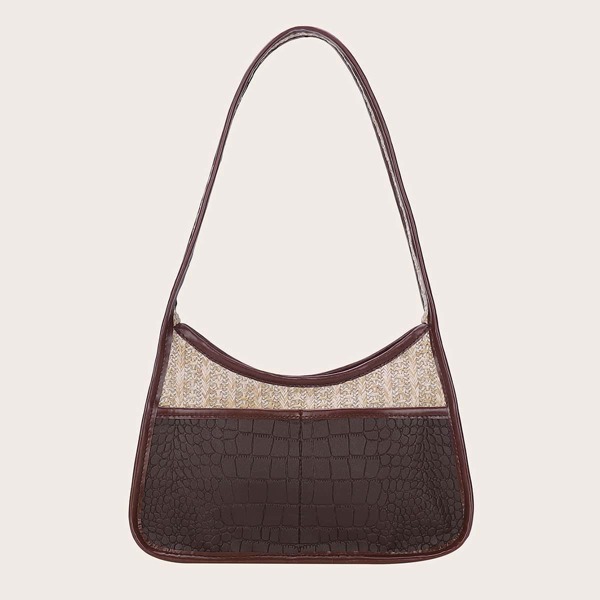 

Croc Embossed Shoulder Bag, Coffee brown