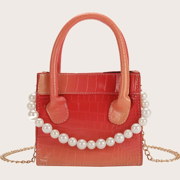 

Faux Pearl Decor Ombre Satchel Bag, Hot pink