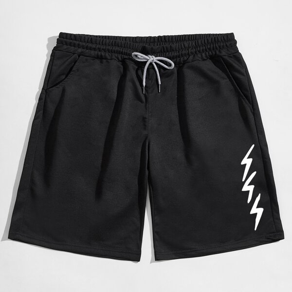 

Guys Lightning Graphic Drawstring Shorts, Black